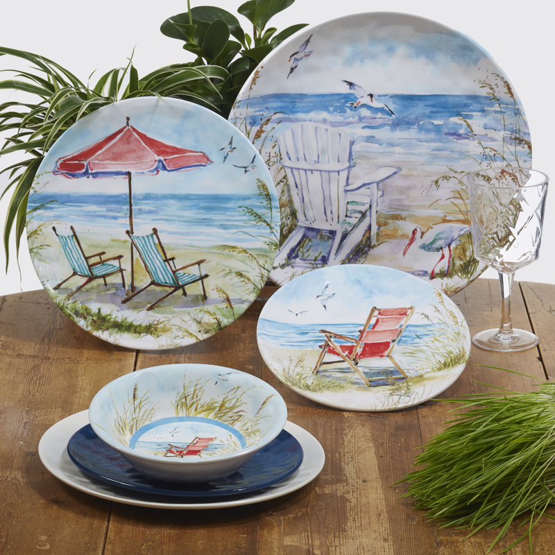 Ocean View Multicolor Melamine Dinnerware Set, Service for 4