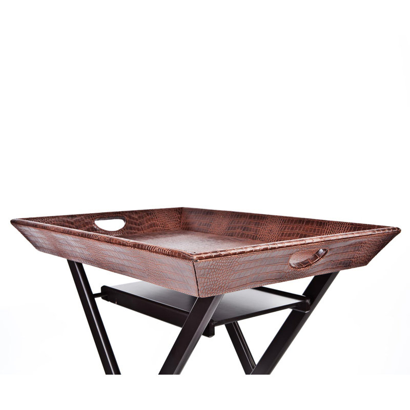 Milpitas Tray Top Cross Legs End Table, Tan