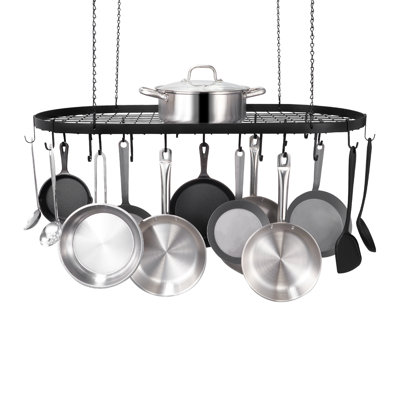 Support suspendu pour casseroles, 91 cm (36 pouces), fixation au plafond, avec 20 crochets en S, capacité de charge de 36 kg (80 lb), idéal pour la cuisine, les restaurants et autres établissements de restauration.