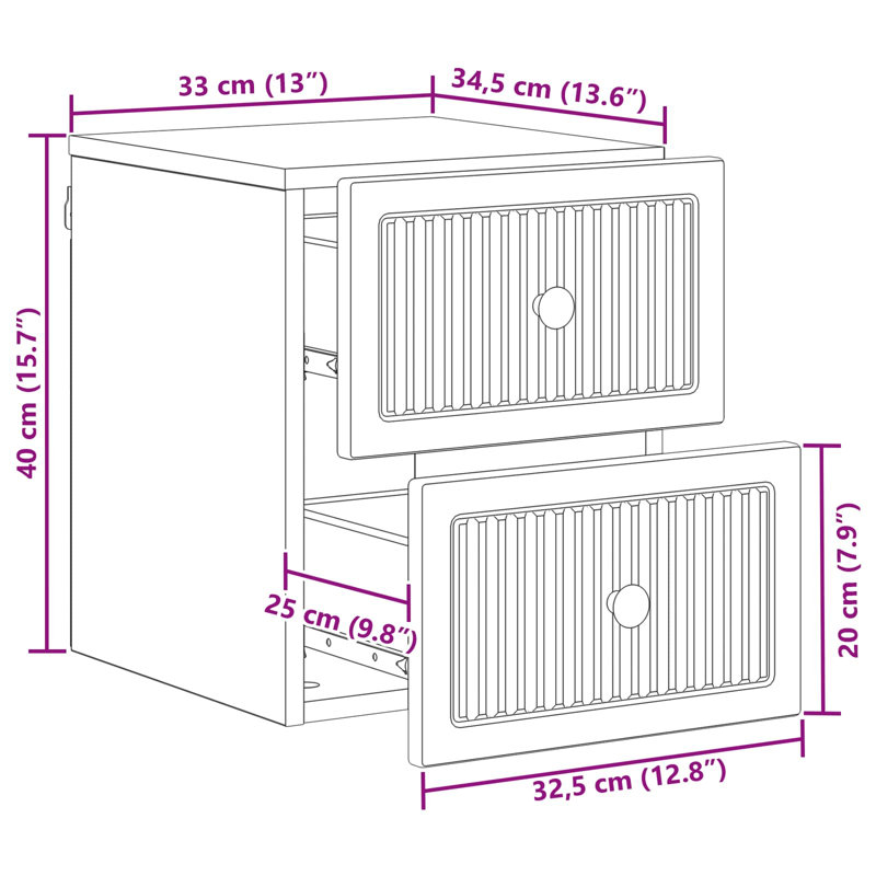 33cm W Manufactured Wood Bedside Table, White