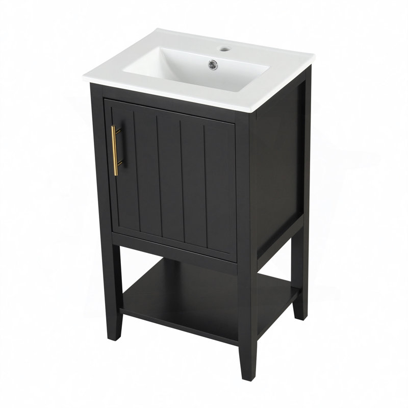 Meuble-lavabo de salle de bain avec lavabo, armoire de salle de bain avec porte à fermeture douce, support de rangement et tablette ouverte