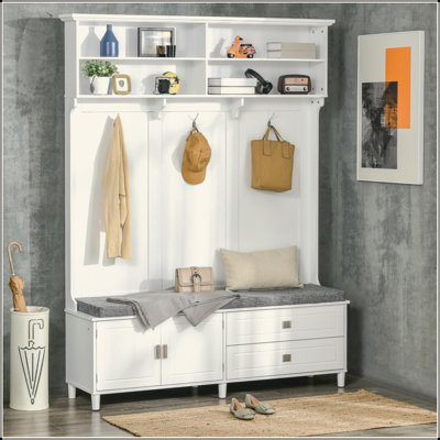 Arbre d'entrée avec banc de rangement, banc d'entrée avec portemanteau, portemanteau décoratif avec tablettes de rangement, armoire et tiroirs pour vestibule, vestibule