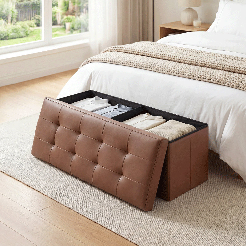 Upholstered Storage Bench Ottoman Versatile Design for Bedroom or Living Room, Perfect for Seating and Organization, Brown