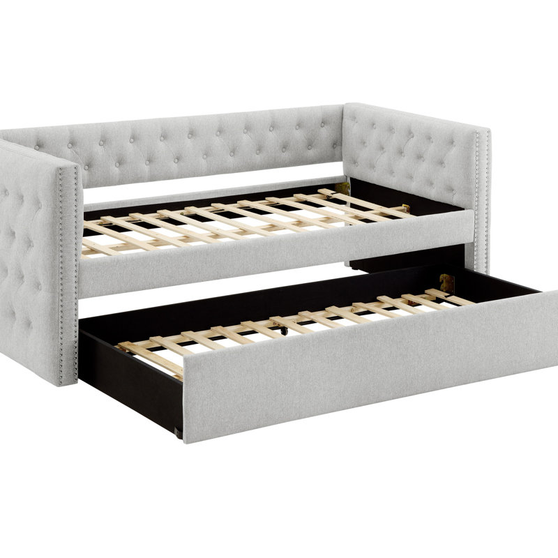 Luxurious 1Pc Modern Daybed Button Tufted Nailhead Trim Bedroom Living Room Furniture Dove Finish