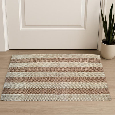2' X 3' Beige And Brown Jute Striped Hand Woven Area Rug