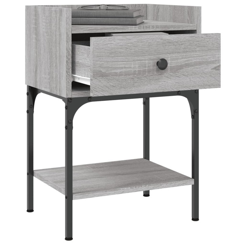 Shabari 40.5cm W Iron Bedside Table, Grey Sonoma, Individual
