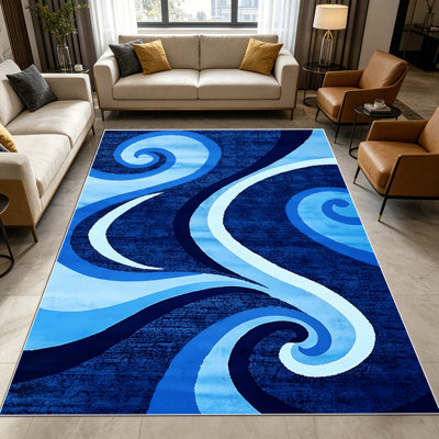 1PC Swirling Blue Ocean Wave Nautical Coastal area rugs for Living Room, Soft and Comfortable, Suitable for all seasons, easy-to-maintain, machine washable Indoor floor mat, Under Table Farmhouse suitable for dining room, bedroom, entryway,