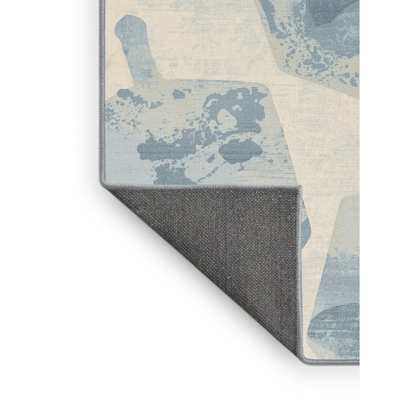 Tapis moelleux moelleux à motif abstrait moderne et contemporain beige Faye Hanukkah - Reliure bleu ciel, 3x5
