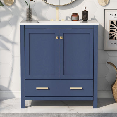Claireborne 30'' Single Bathroom Vanity with Solid + Manufactured Wood Top