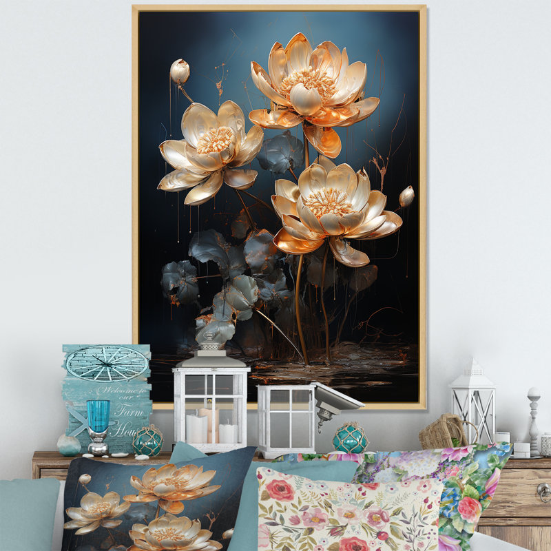 «Harmony Mystique Lotus I» sur toile, Cadre flottant naturel, H 44 po x l 34 po x P 1,5 po