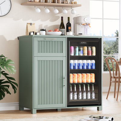 38.6" Fluted Mini Fridge Cabinet with Drawer