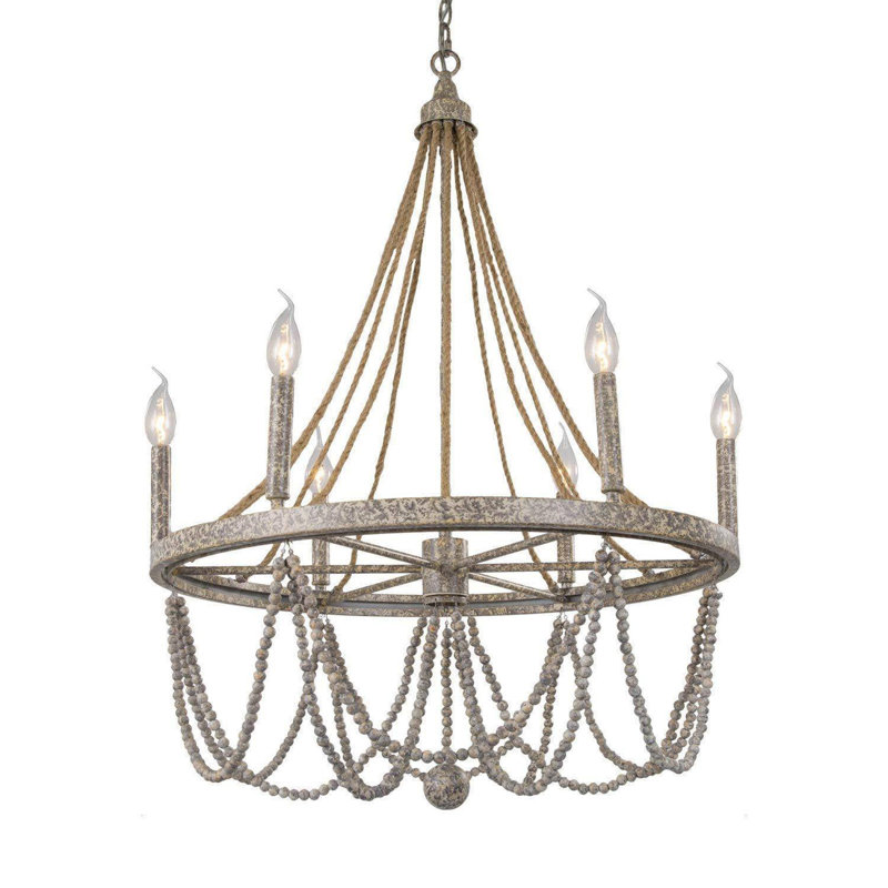 Lustre de salle à manger de style empire moderne perlé à 6 lumières de style l 25,6 po Dianthus certifié ETL