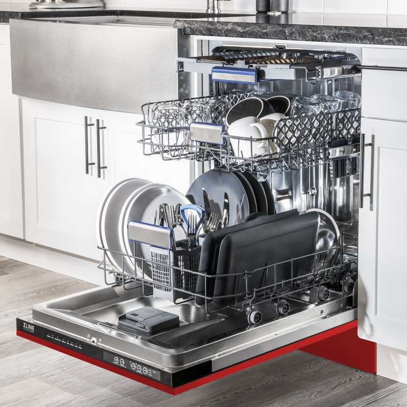 ZLINE 24" Tallac Series 3rd Rack Tall Tub Dishwasher with Stainless Steel Tub, 51dBa, Red Gloss