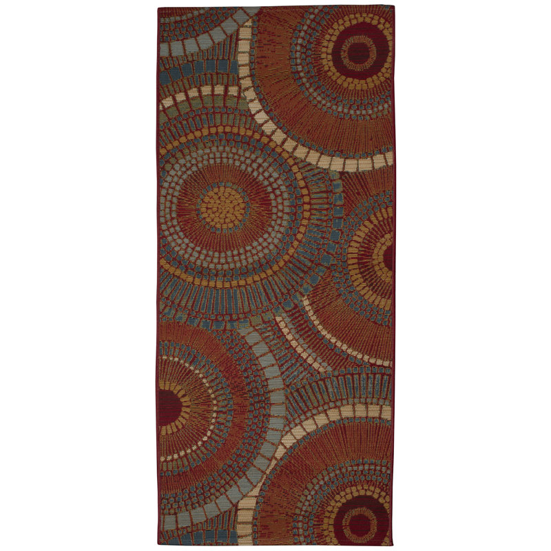 Tapis de cuisine Lygia, Rouge / orange / bleu, Tapis de couloir 1 pi 11 po x 4 pi 11 po