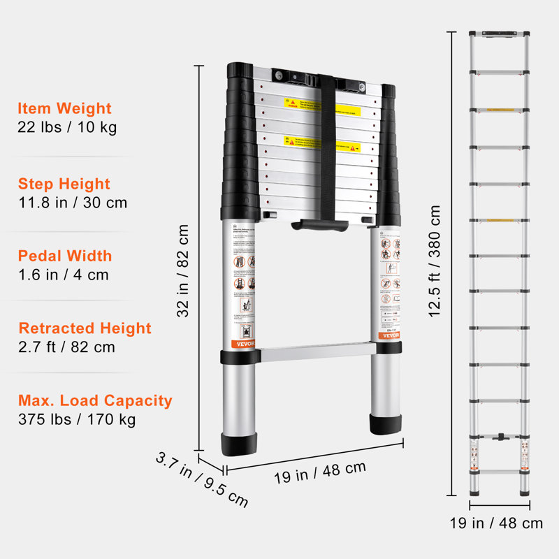 12 - Step Aluminum Lightweight Folding Extension Ladder
