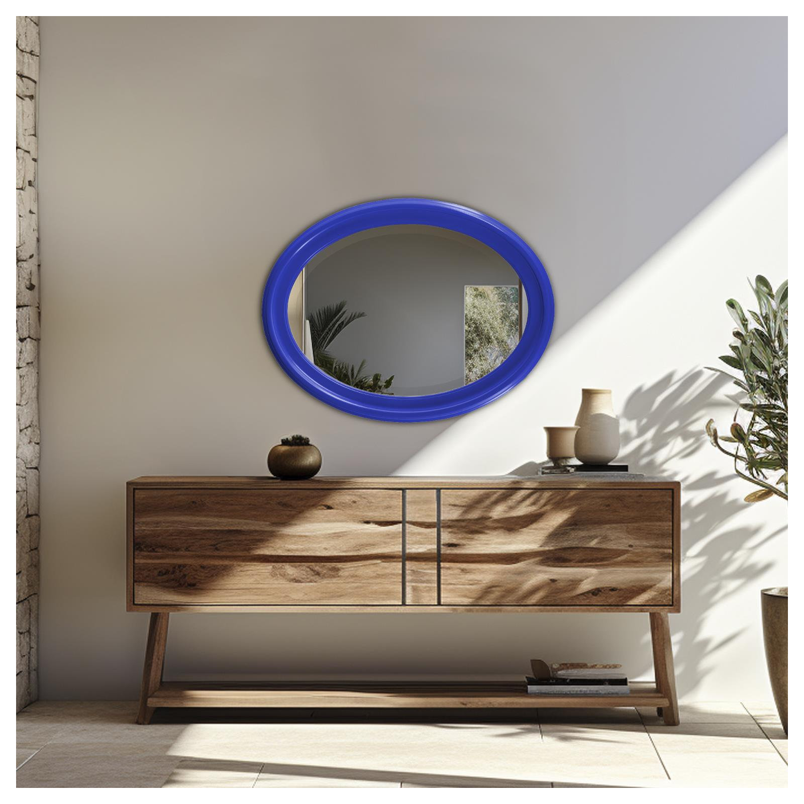 Borna Solid Wood Oval Mirror, Royal Blue