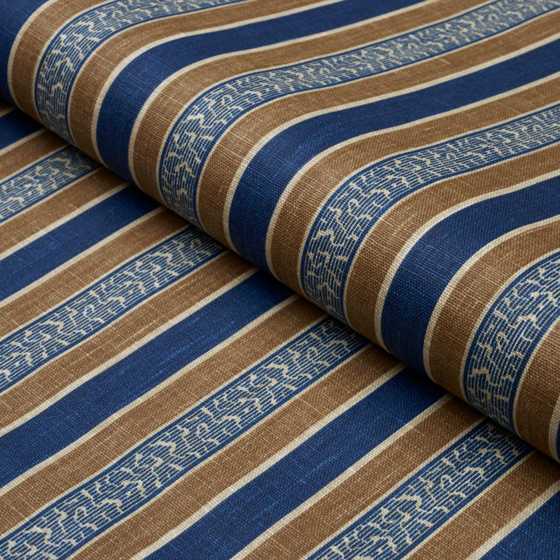 Auguste Stripe Fabric, Marine/Cognac