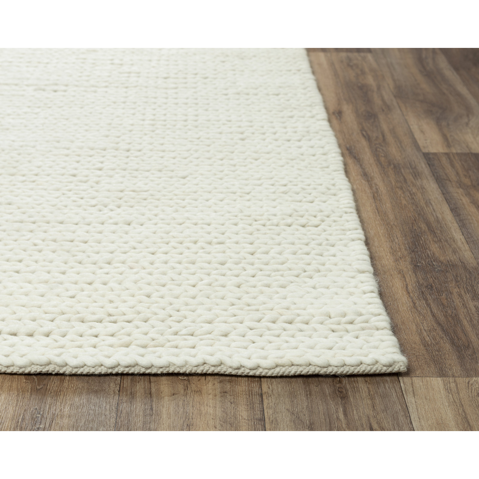 Hiram Beige Hand-Woven Wool Rug, Rectangle 7'9" X 9'9"