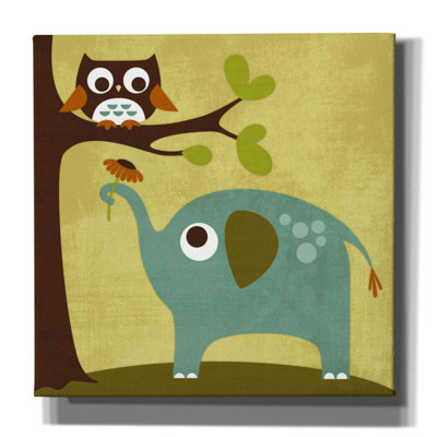 Red Barrel Studio® 'Owl And Elephant' By Nancy Lee, Canvas Wall Art -  Redwood Rover, F72433219325428E94426673F9213F13