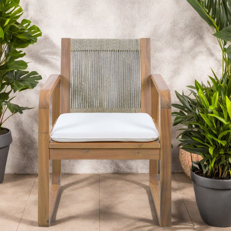 Ensemble de 2 chaises de patio Modern, dossier en corde de bois d'acacia, capacité de 400 lb