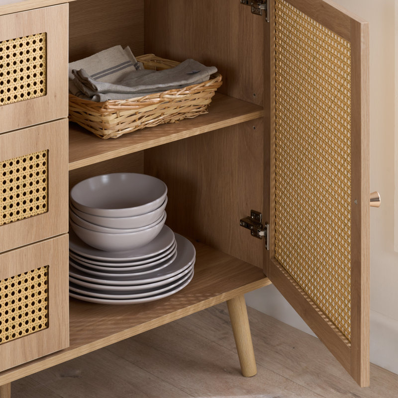 Noemi Rattan 2 Door 3 Drawer Sideboard 160CM Width, OAK