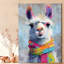 30*20，1pc of Framed Canvas Artwork Featuring a Curious Llama Adorned with a Vibrant Scarf, Ideal for Valentine'S Day And Christmas Decorations, Parties, And Living Room Embellishments.