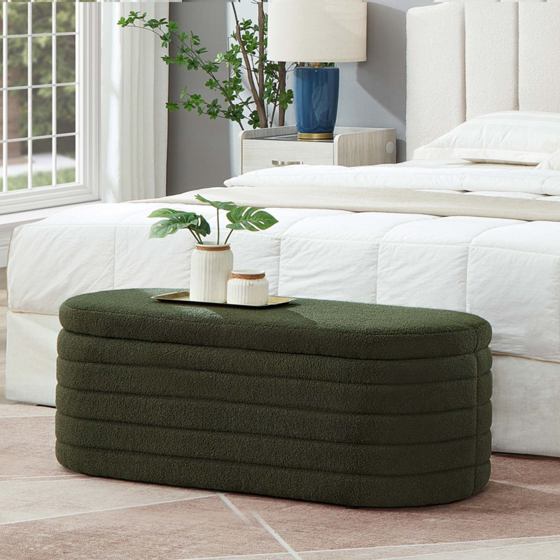 Banc de rangement moderne avec repose-pieds ovale, Vert foncé