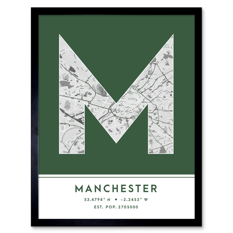 Manchester England United Kingdom City Map by Wee Blue Coo - Single Picture Frame Typography
