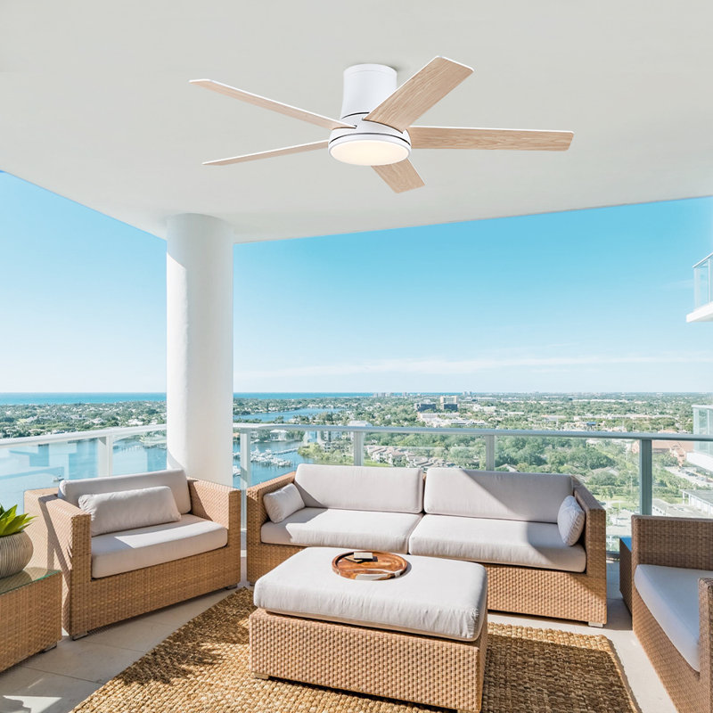 Stylish 42"/52" Flush Mount Ceiling Fan with LED Light, 5 Reversible Blades, Quiet DC Motor and Remote Control, 52" Wide