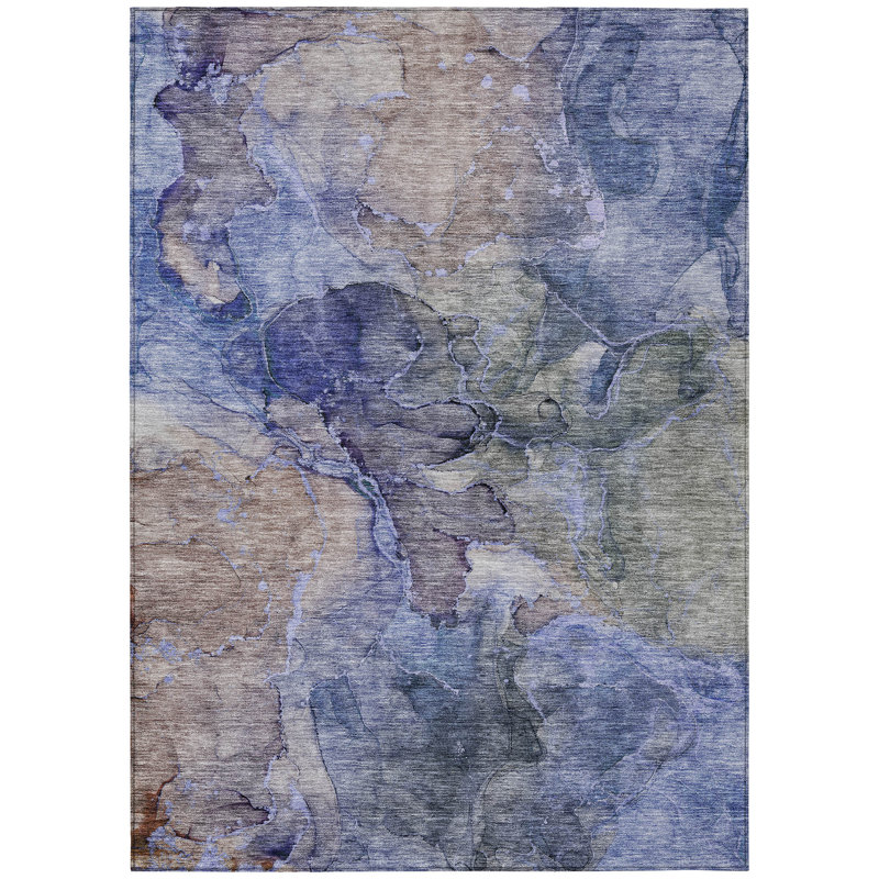 Tapis d'extérieur lavable abstrait bleu marine et beige 10 pi x 14 pi