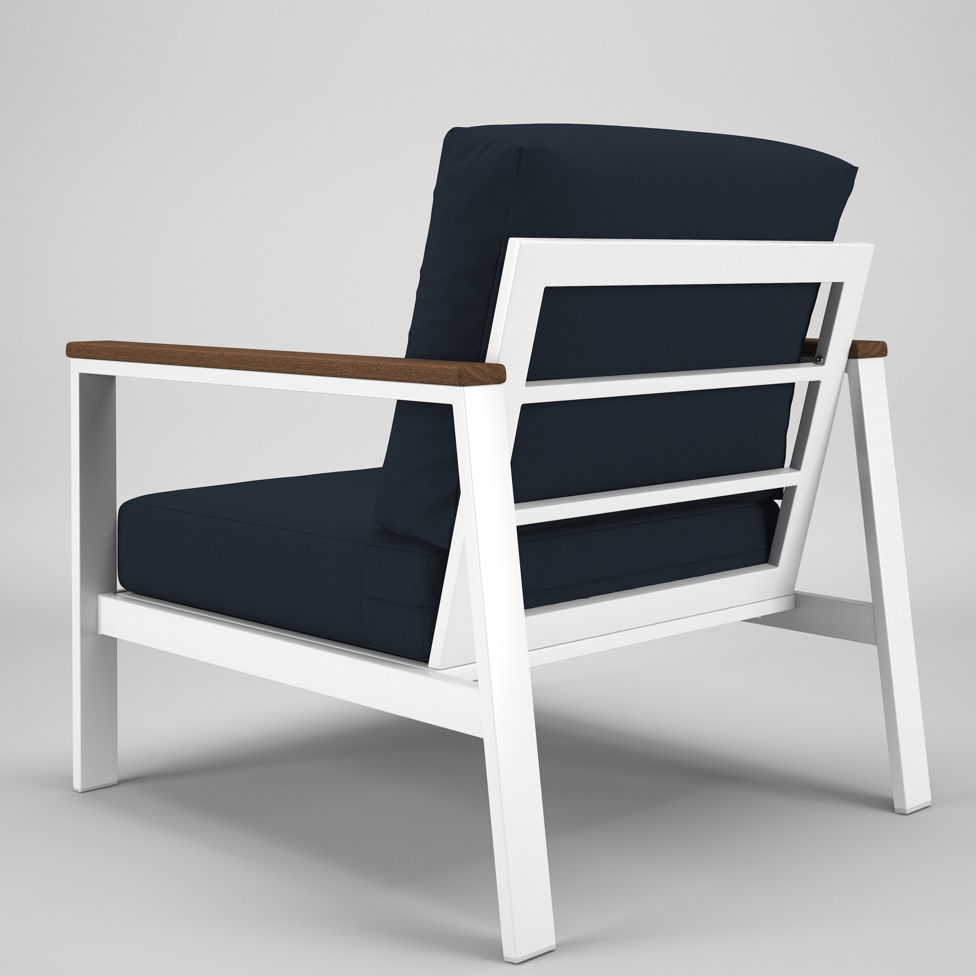 Weston Metal Outdoor Lounge Club Chair With Sunbrella Cushion, Brown, Canvas Navy
