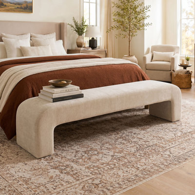 70" W Upholstered Fabric Waterfall Bench