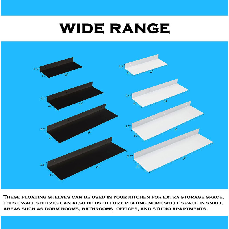 Black Steel Industrial Floating Wall Shelf 48" x 8"