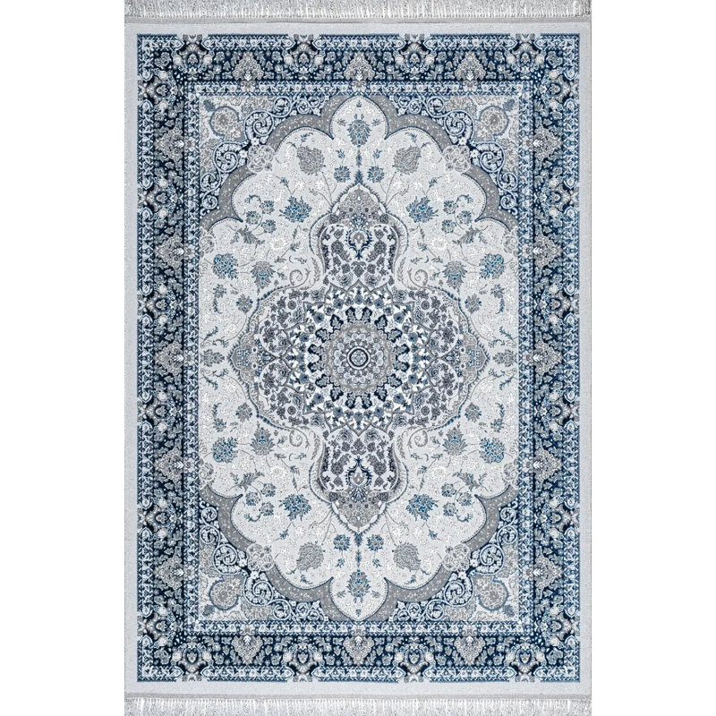 Rectangle Floral Area Rug, Blue, Rectangle 60 x 110 cm