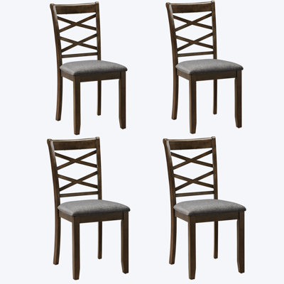 De 4 chaises de salle à manger en bois d'hévéa et en lin, dossier double, assise confortable, fauteuil de divertissement en noyer, forme de X, coussin en mousse, relaxation