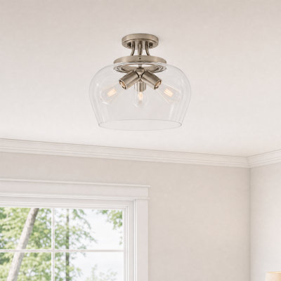 Penley 3 - Light 13.8" Glass Semi Flush Mount Ceiling Light in Brushed Nickel