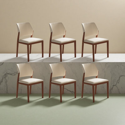 Fully Assembled Modern Dining Chair Set Of 6, Faux Leather With Solid Wood Legs