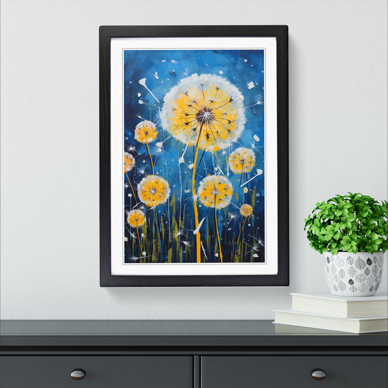 Dandelion Expressionism No.2 - Single Picture Frame Print on Wood, Black Framed, 46cm H x 34cm W