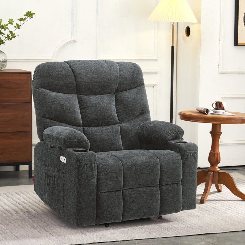 Wide Power Recliner Lift Chair with Extended Footrest For Big People, Fabric, Dark Gray