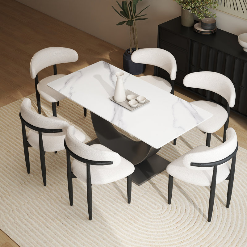 Ensemble de salle à manger Juvan, H 29,21 po x l 62,99 po x P 31,5 po, 7 pièces : table, 6 chaises, Blanc/Noir