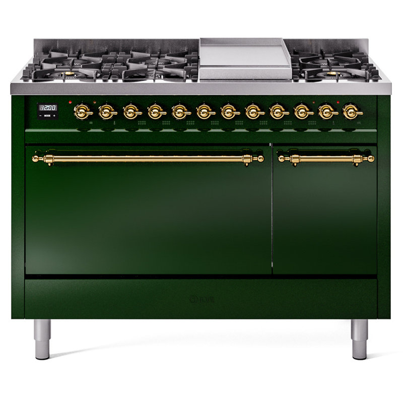 ILVE Nostalgie II, cuisinière à double combustible de 48 po, 8 brûleurs, plaque chauffante, Propane liquide