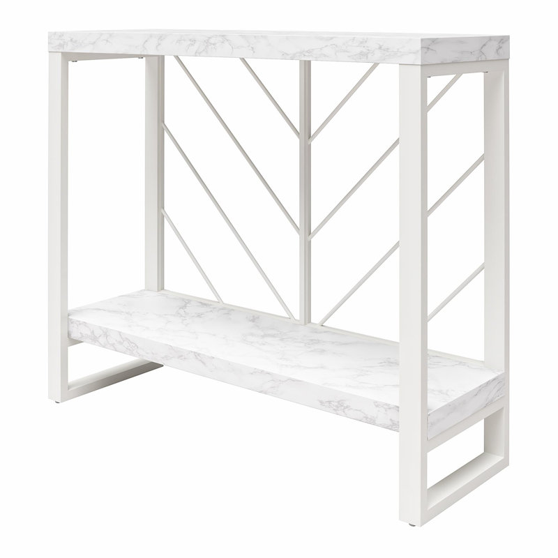 White Faux Marble and Steel Console Table with Storage Shelf