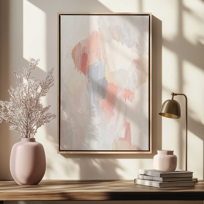 «Soft Blush and Cream Abstract II», reproduction sur toile dans un cadre, Or poli, H 36,75 po x l 24,75 po