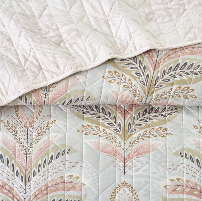 Andrena Microfiber Polyester Bedspread with Pillow Shams, Single Bedspread + 1 Standard Pillow Sham, Floral, Pink