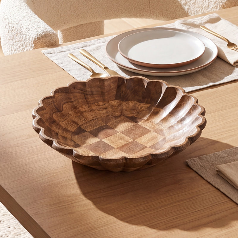 Bol en bois sculpté avec bordure festonnée Formentera Boho