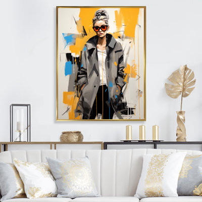 Jaune et gris Graphiti Fashion Woman Portrait I - Art mural de femme mode
