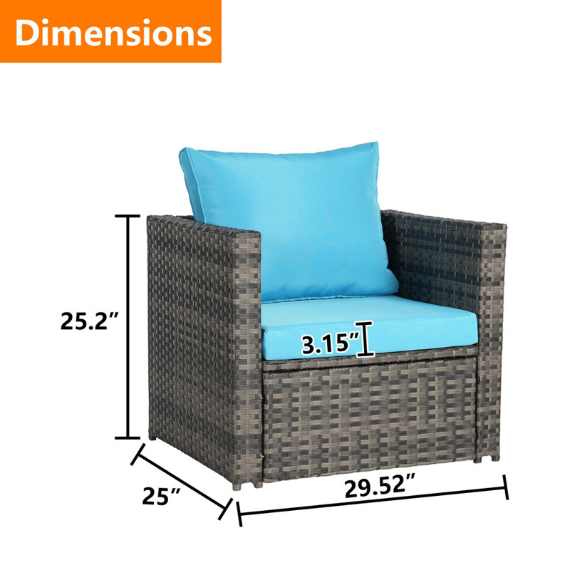 Outdoor Patio Furniture Sets Garden Rattan Chair Wicker Sofa Load 360 LBS 2 Person Seating Group, Light Blue