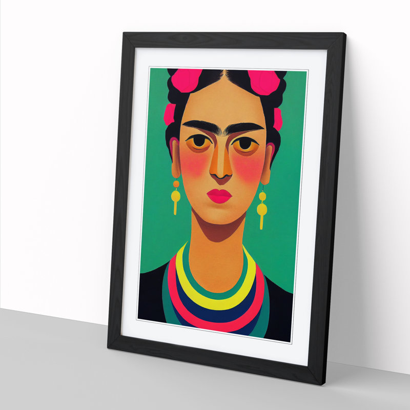 Frida Kahlo Minimalism - Wall Art, Black Framed Paper, 64cm H x 46cm W x 2cm D, White