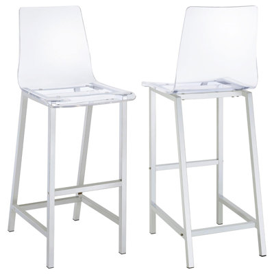 Modern Clear And Bar Stools  Pair . Comfortable Seating With Wide Back. Fits Kitchen Areas. 46"X21"X17 Contemporary  2 . Design Rectangular . Wipe Clean Surface. 46" H X 21" W 17" D