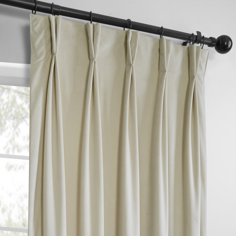 French Pleat Heritage Plush Velvet Room Darkening Single Curtain Panel, Au Lait Creme, 25" W x 108" L